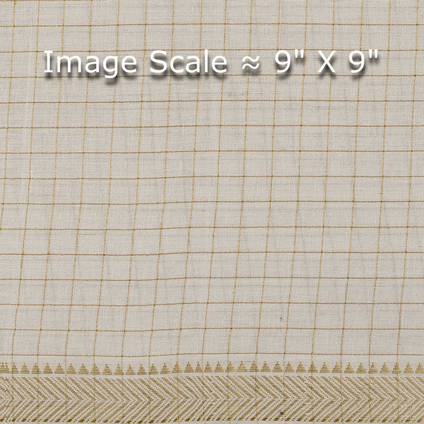 Cotton Checks with One Side Jacquard Border Off White Colour Fabric Online 9435AV