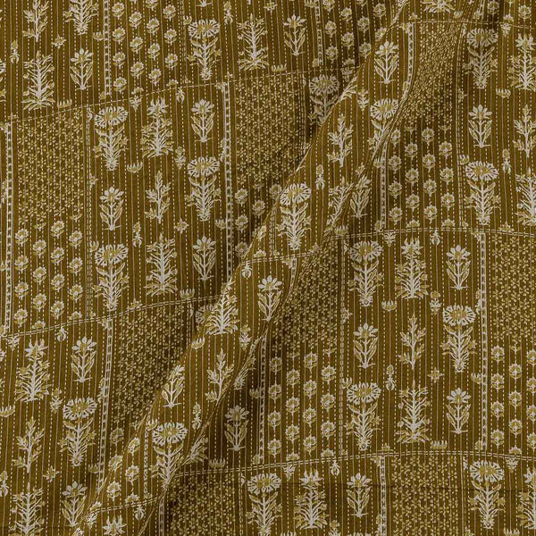 Kantha Cotton Mustard Brown Colour Patchwork Inspired Print Fabric Online 9443CH3