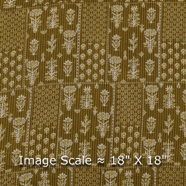 Kantha Cotton Mustard Brown Colour Patchwork Inspired Print Fabric Online 9443CH3