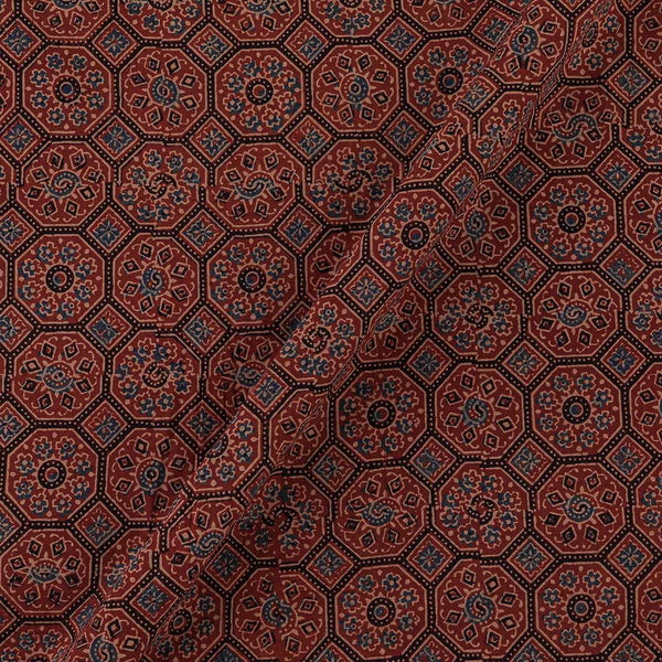 Ajrakh Cotton Brick Red Colour Natural Dye Block Print Fabric Online 9446AA3