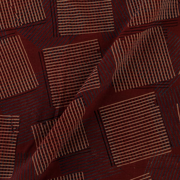 Unique Cotton Ajrakh Maroon Colour Natural Dye Abstract Hand Block Print Fabric