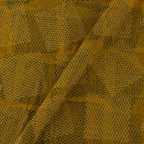 Unique Cotton Ajrakh Mustard Colour Natural Dye Abstract Hand Block Print Fabric