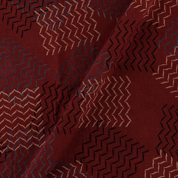 Unique Cotton Ajrakh Maroon Colour Natural Dye Abstract Hand Block Print 42 Inches Width Fabric Cut Of 0.40 Meter
