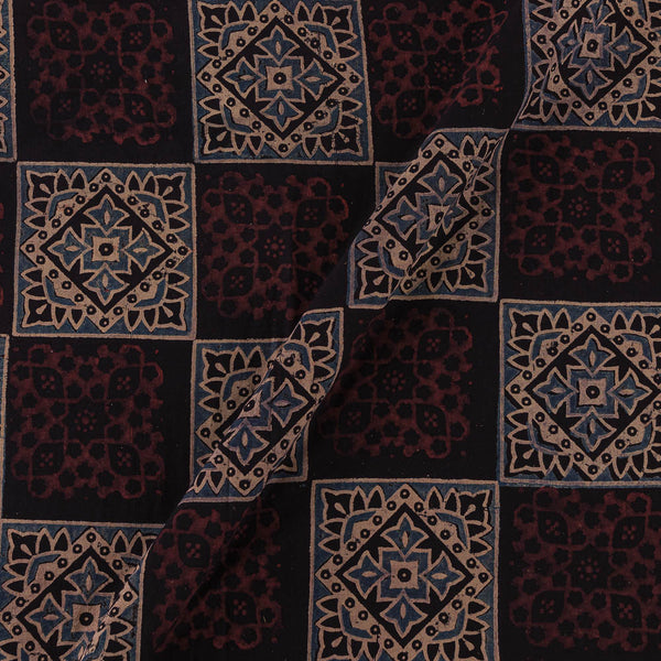 Unique Cotton Ajrakh Black Colour Natural Dye Hand Block Print 42 Inches Width Fabric