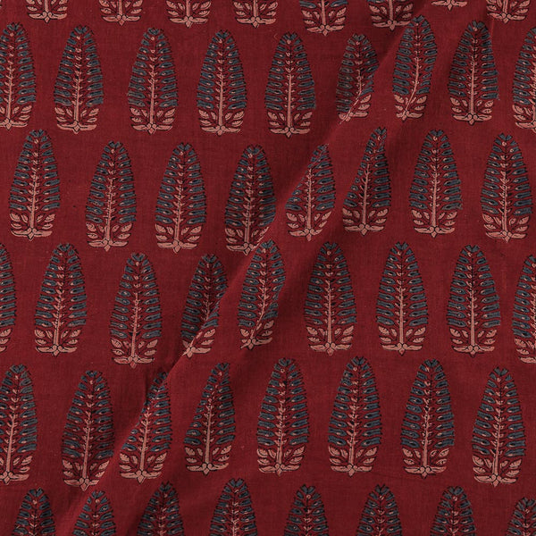 Ajarakh Cotton Maroon Colour Natural Dye Leaves Print 43 Inches Width Fabric