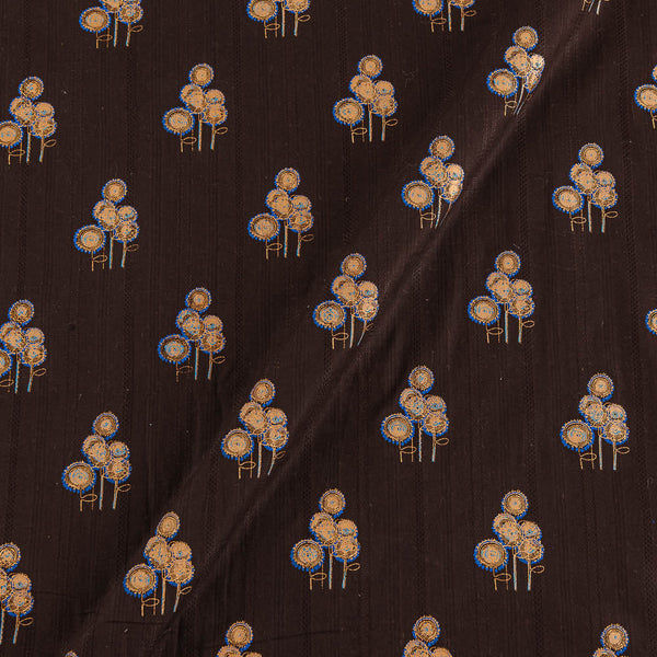 Buy Cotton Dark Coffee Colour Gold Floral Print Dobby Fabric 9454AA Online