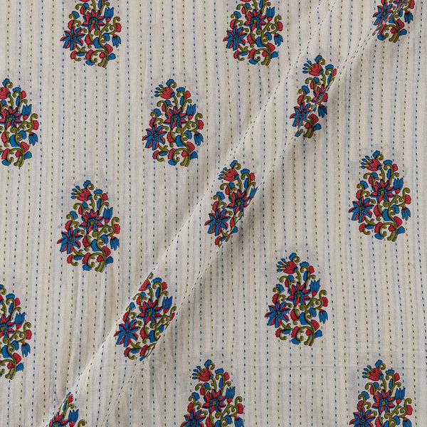 Sanganeri Hand Block Print on Cream White Colour Multi Thread Kantha Cotton Fabric Online 9454C2