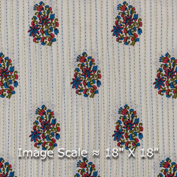 Sanganeri Hand Block Print on Cream White Colour Multi Thread Kantha Cotton Fabric Online 9454C2