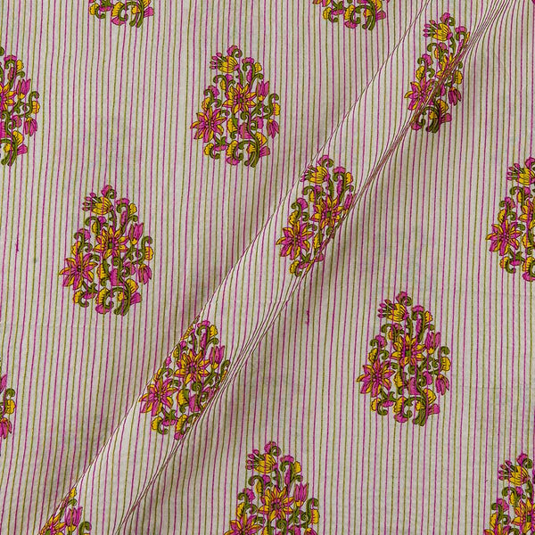 Sanganeri Hand Block Print on Cream White Colour Multi Thread Kantha Cotton Fabric Online 9454D1