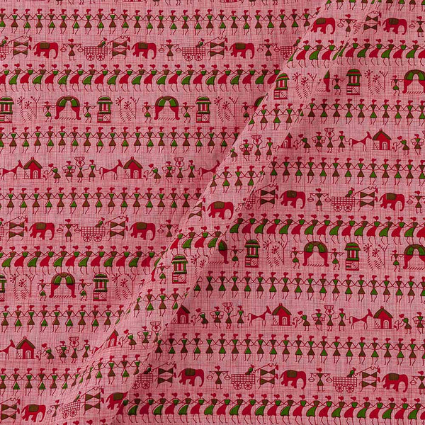 Warli Print on Carrot Pink Colour Pigment Katri Cotton Fabric Online 9483AO5