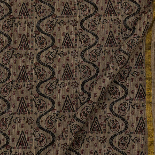Paisley Print on Two Side Bordered Slub Cotton Beige X Black Cross Tone Fabric Online 9483AV4