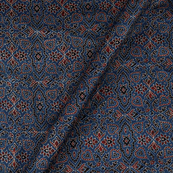 Ajrakh Pattern Natural Dyed Mashru Gaji Steel Blue Colour Block Print Fabric