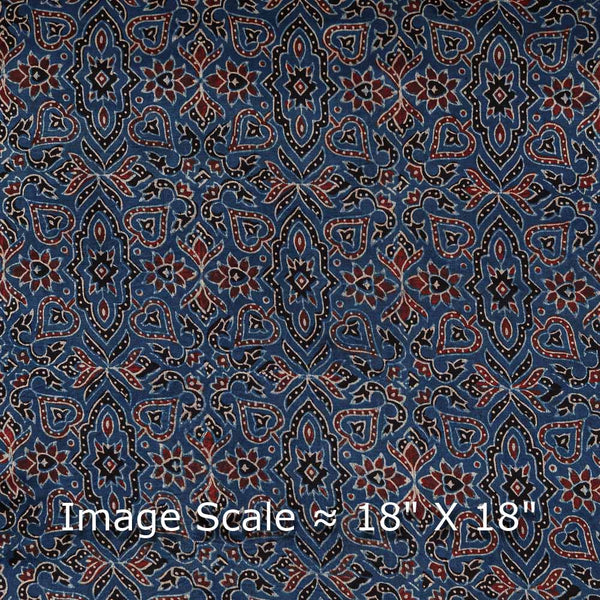 Ajrakh Pattern Natural Dyed Mashru Gaji Steel Blue Colour Block Print Fabric