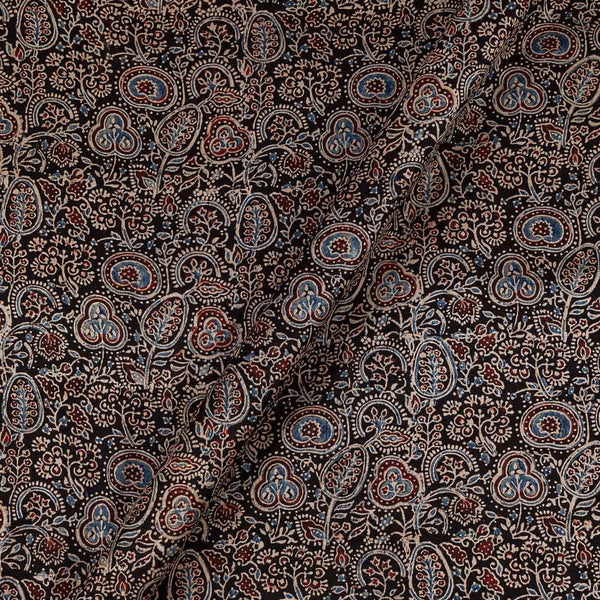 Ajrakh Pattern Natural Dyed Mashru Gaji Black Colour Block Print Fabric