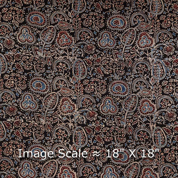 Ajrakh Pattern Natural Dyed Mashru Gaji Black Colour Block Print Fabric