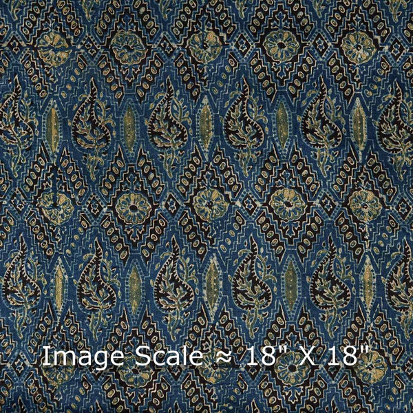 Ajrakh Pattern Natural Dyed Mashru Gaji Steel Blue Colour Block Print Fabric Online 9506TX