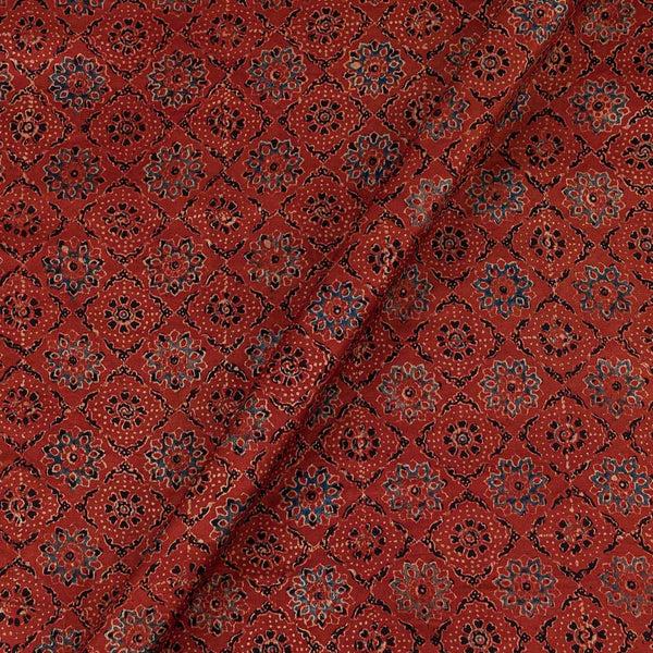 Ajrakh Pattern Natural Dyed Mashru Gaji Brick Colour Block Print Fabric