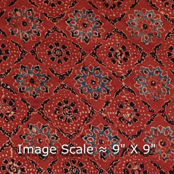 Ajrakh Pattern Natural Dyed Mashru Gaji Brick Colour Block Print Fabric