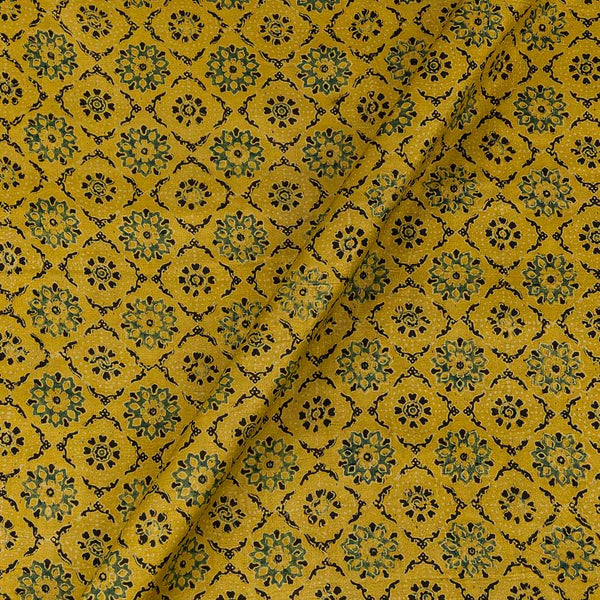 Ajrakh Pattern Natural Dyed Mashru Gaji Mustard Yellow Colour Block Print Fabric