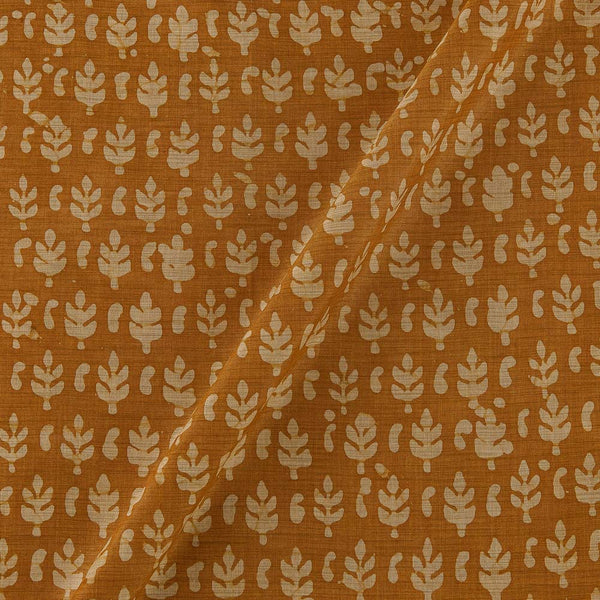 Fancy Bhagalpuri Blended Cotton Apricot Colour Leaves Batik Print On Silk Feel Fabric Online 9525V11