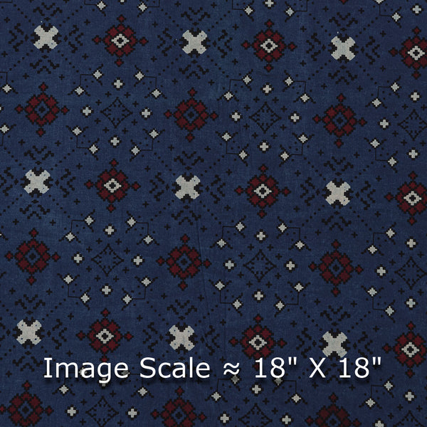 Cotton Barmer Ajrakh Indigo Colour Patola Inspired Block Print Fabric Online 9567DM2