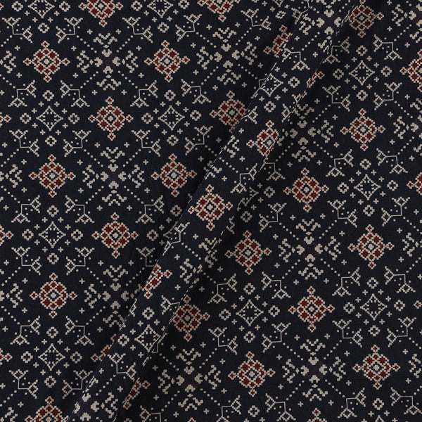 Cotton Barmer Ajrakh Black Colour Patola Inspired Block Print Fabric Online 9567DM3