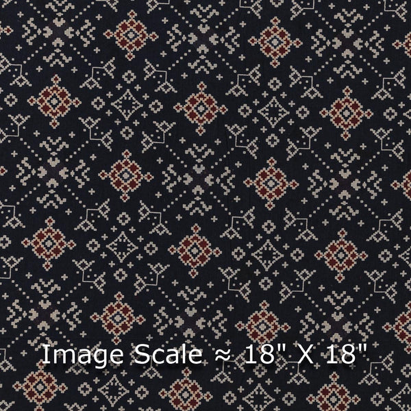 Cotton Barmer Ajrakh Black Colour Patola Inspired Block Print Fabric Online 9567DM3