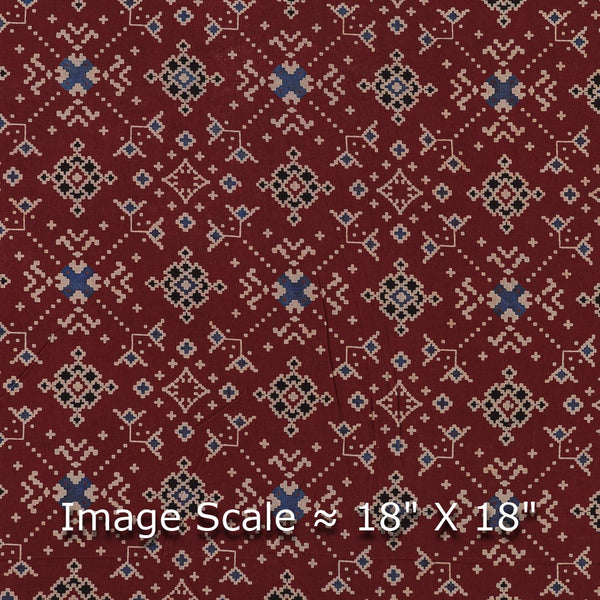 Cotton Barmer Ajrakh Maroon Colour Patola Inspired Block Print Fabric Online 9567DM4