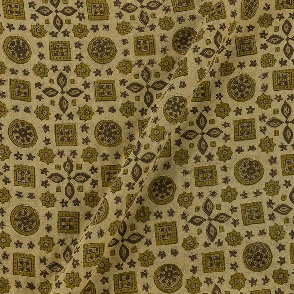 Assam Silk Feel Vanaspati [Natural Dye] Lime Yellow Colour Ajrakh Inspired Hand Block Print Fabric Online 9568CX3