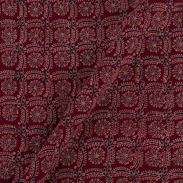 Vanaspati Ajrakh Maroon Colour Ethnic Block Print Cotton Fabric Cut of 0.70 Meter