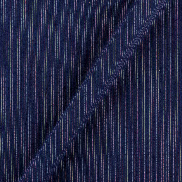 Buy Cotton Dark Blue X Black Cross Tone Multi Kantha Stripe Fabric Online 9572AW1