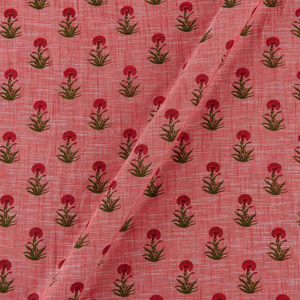 Slub Cotton Coral Colour Floral Butta Print Fabric Online 9589G
