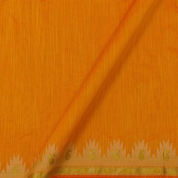 Spun Dupion (Artificial Raw Silk) Golden Orange Colour Two Side Golden Paisley Jacquard Border Fabric Online 9610J10
