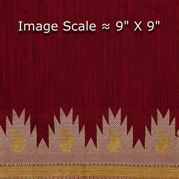 Spun Dupion (Artificial Raw Silk) Maroon Colour Two Side Golden Paisley Jacquard Border Fabric Online 9610J6