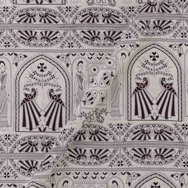 Ethnic Prints on White Colour Rayon Fabric Online 9612F