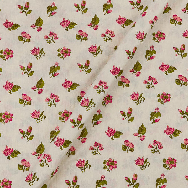 Cotton Flex Cream White Colour Gold Foil Floral Print Fabric Online 9620U3