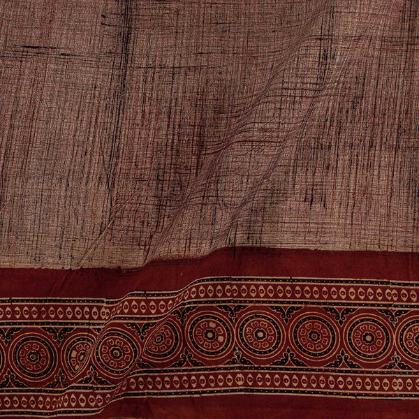 Buy Gamathi Cotton Brush Effect with Ajrakh Daman Border Print Beige Brown Colour Fabric Online 9622L