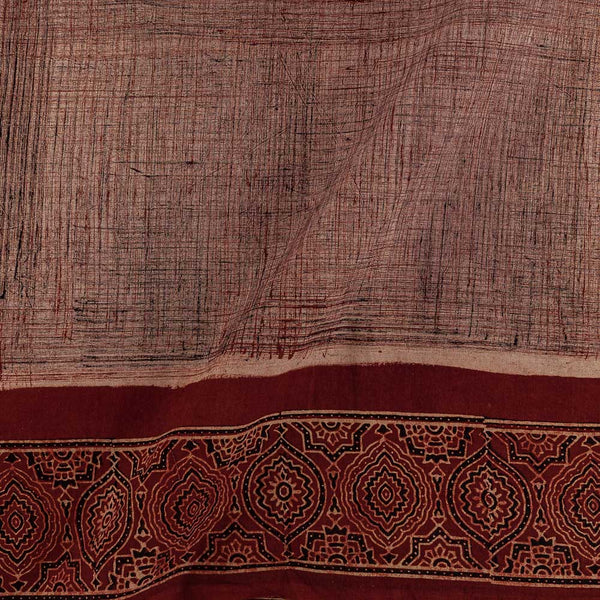 Buy Gamathi Cotton Brush Effect with Ajrakh Daman Border Print Beige Brown Colour Fabric Online 9622O
