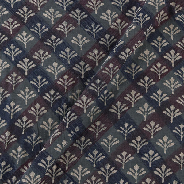 Coloured Brush Effect Dabu Grey Colour Leaves Hand Block Print on 45 Inches Width Cotton Fabric