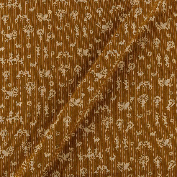 Cotton Mustard Brown Colour Warli Print 42 Inches Width Kantha Doriya Fabric