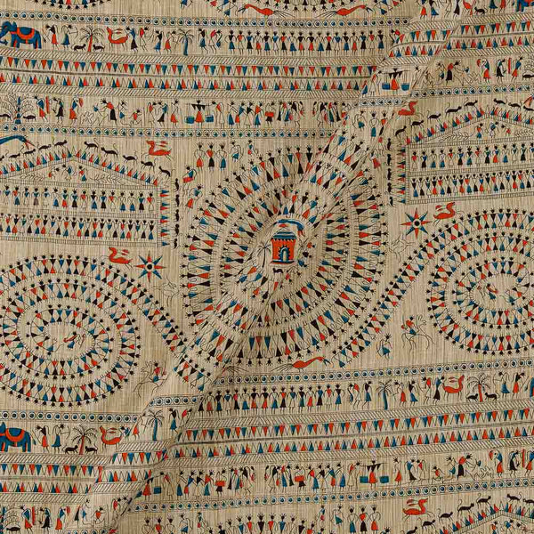 Warli Print on Beige Colour Slub Katri Fancy Cotton Silk Fabric Online 9694AA4