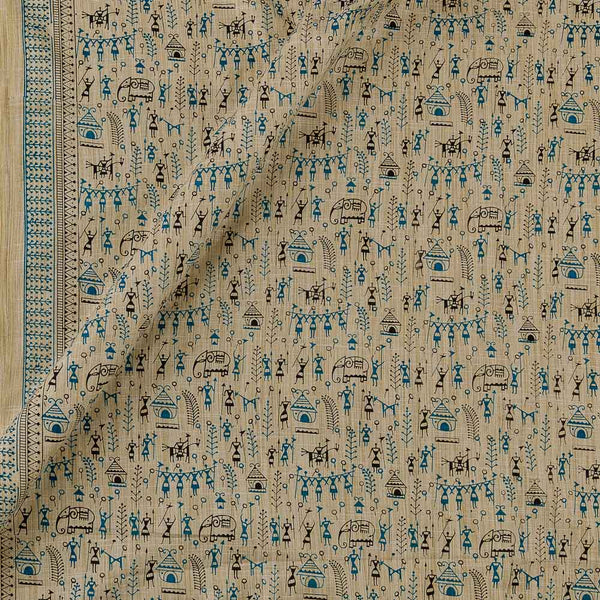 Warli Print on Beige Colour Slub Katri Fancy Cotton Silk Fabric Online 9694O