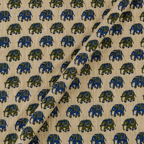 Elephant Motif Print on Beige Colour Slub Katri Fancy Cotton Silk Fabric Online 9694Q1