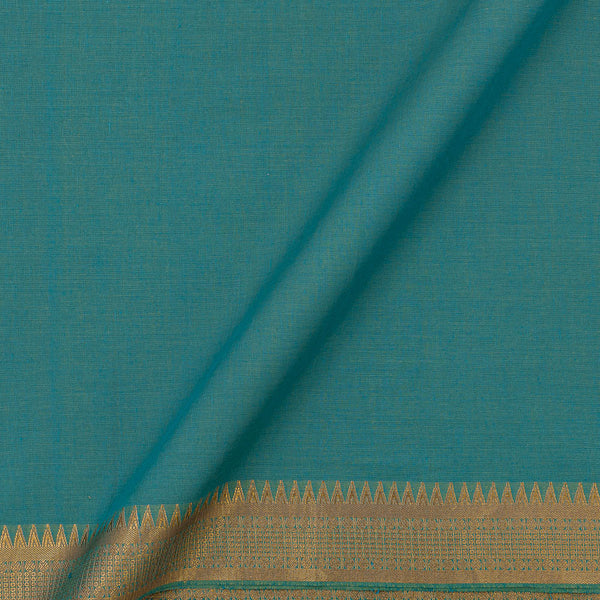 Mangalgiri Cotton Blue X Mustard Cross Tone Two Side Nizam Zari Border Fabric Online 9707EX10