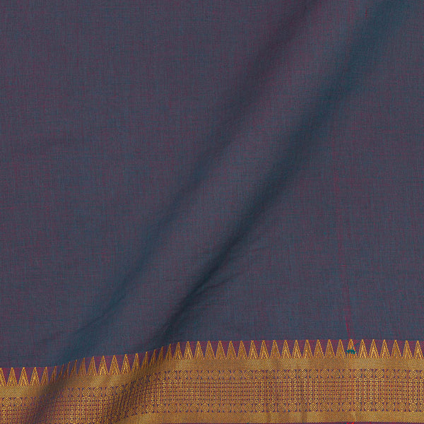Mangalgiri Cotton Steel Grey X Red Cross Tone Two Side Nizam Zari Border 43 Inches Width Fabric