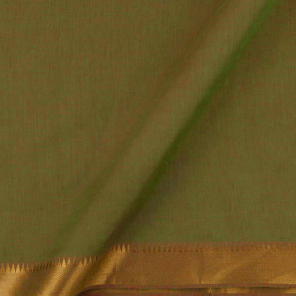 Mangalgiri Cotton Parrot Green X Red Cross Tone Nizam Zari Two Side Border Fabric