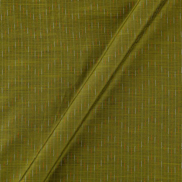 Spun Dupion [Artificial Raw Silk] Olive Green Colour Kantha Jacquard Stripes Fabric Online 9723AF2