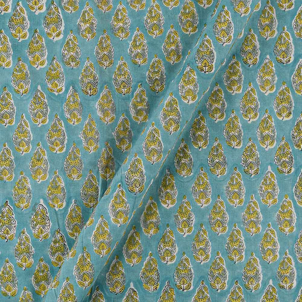 Cotton Aqua Colour Floral Block Print Fabric Online 9725BD