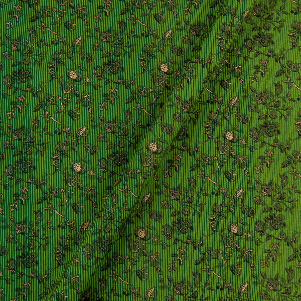 Premium Gold Foil Floral Jaal Print with Stripes on Green Colour South Cotton Fabric Online 9728Y1