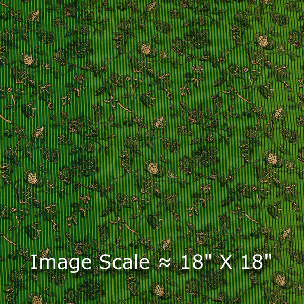 Premium Gold Foil Floral Jaal Print with Stripes on Green Colour South Cotton Fabric Online 9728Y1